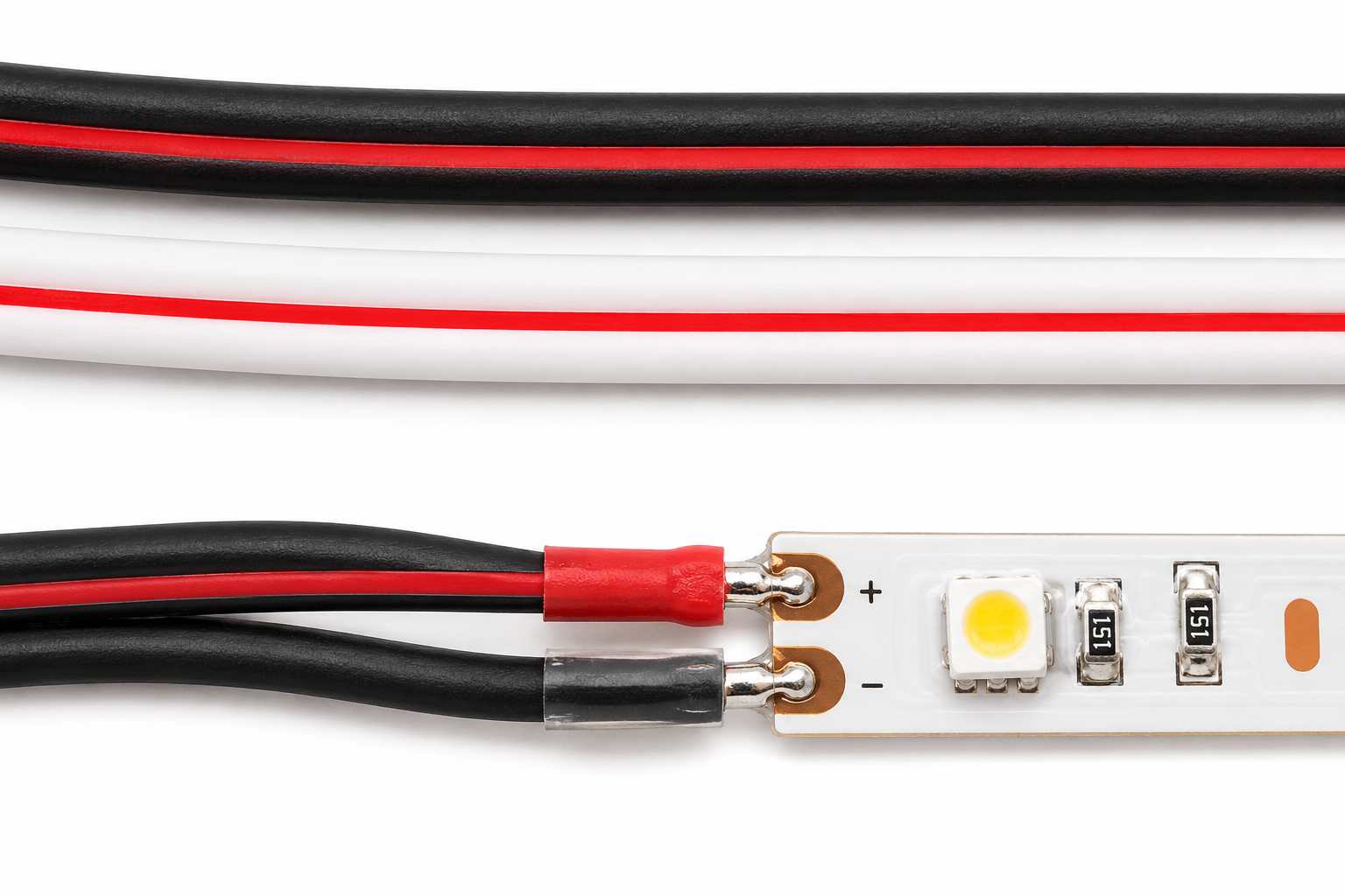 Kabel plochý černá bílá varianta s červeným proužkem polarity